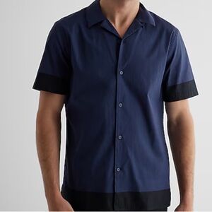 EXPRESS Floral Graphic Stretch Cotton Colorblock Button Down Shirt Men XL